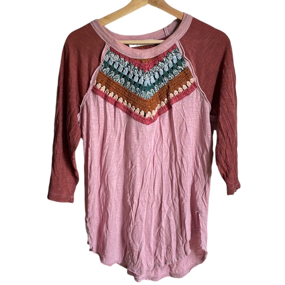 We The Free Knit and Crochet Baseball -Tee